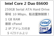 cPanel 日本語コントロールパネル 専用サーバ管理ツール Japanese Intel Core 2 Duo E6600. cPanel 250GB Serial ATA Hard Drive. 帯域 10 Mbps unlimited Monthly Transfer 転送量無制限. 8 IP addresses.